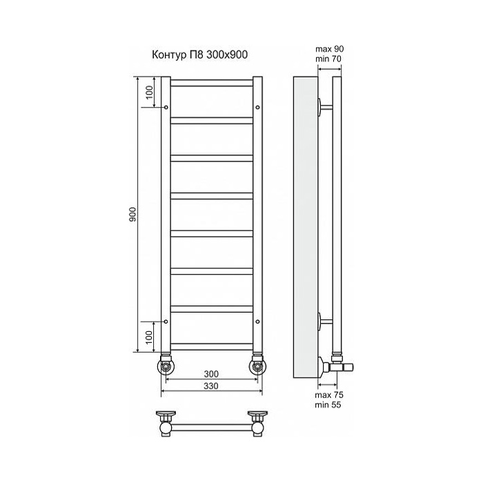 Полотенцесушитель водяной Terminus Контур П8 300x900