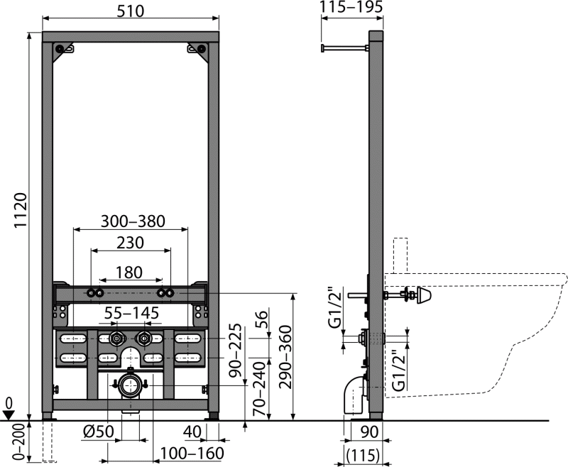 Инсталляция для биде AlcaPlast A105/1120