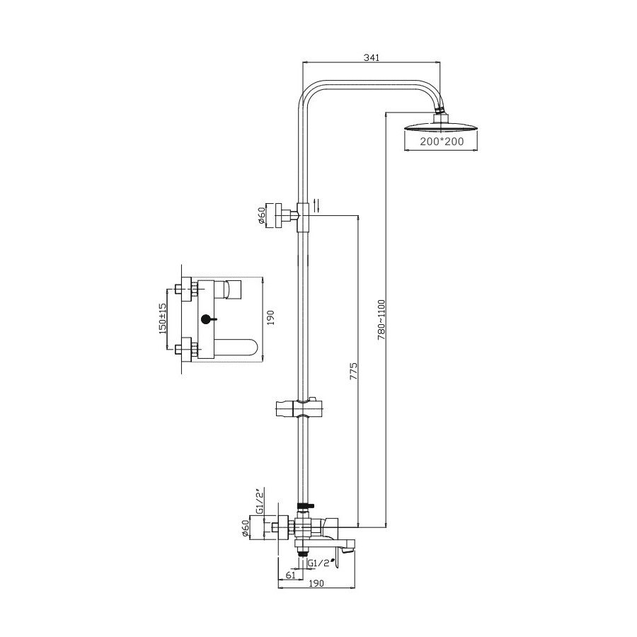 Душевая система Haiba HB24816-3, пепельный