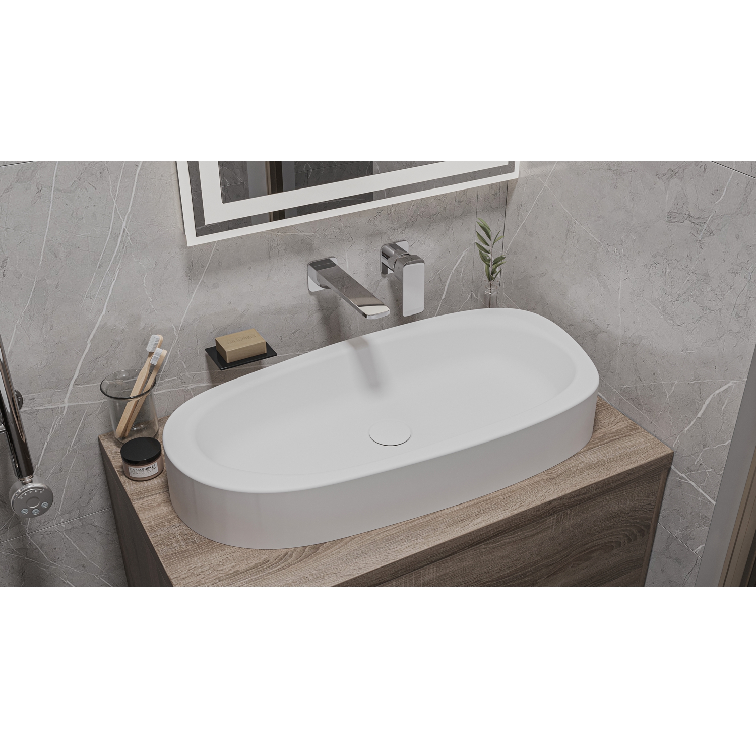 Умывальник WHITECROSS Moonstone E 70x35 (белый мат) иск. камень