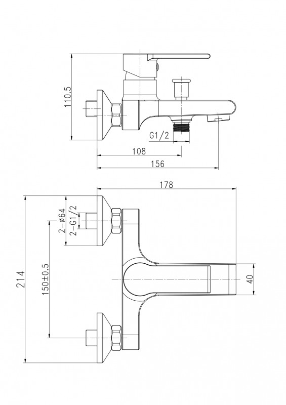 Смеситель для ванны с душем Cersanit BRASKO BLACK 63108 черный матовый