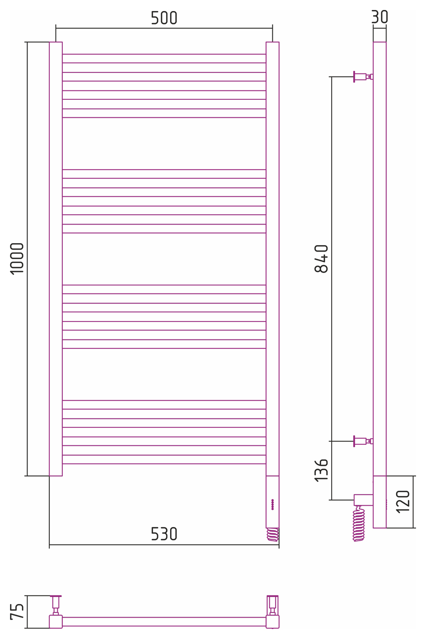 Полотенцесушитель электрический Сунержа Модус 3.0 100х50 белый матовый, правый ТЭН