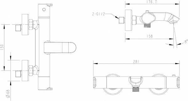 Термостат для ванны с душем Bravat Waterfall F939114C-01A-RUS хром