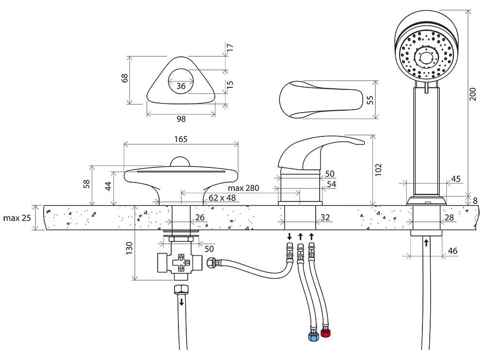Смеситель для ванны с душем Ravak Rosa X07P003 хром