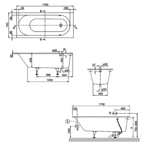 Квариловая ванна Villeroy & Boch Oberon 170x70 UBQ177OBE2V-01 alpin