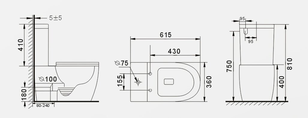 Унитаз напольный безободковый GID Tr2177BM с сиденьем микролифт, черный матовый