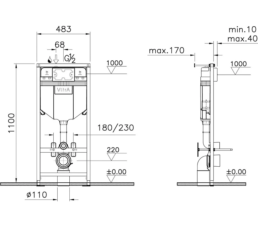 Комплект унитаза с инсталляцией Vitra Normus 9773B003-7206 с сиденьем микролифт и кнопкой смыва хром