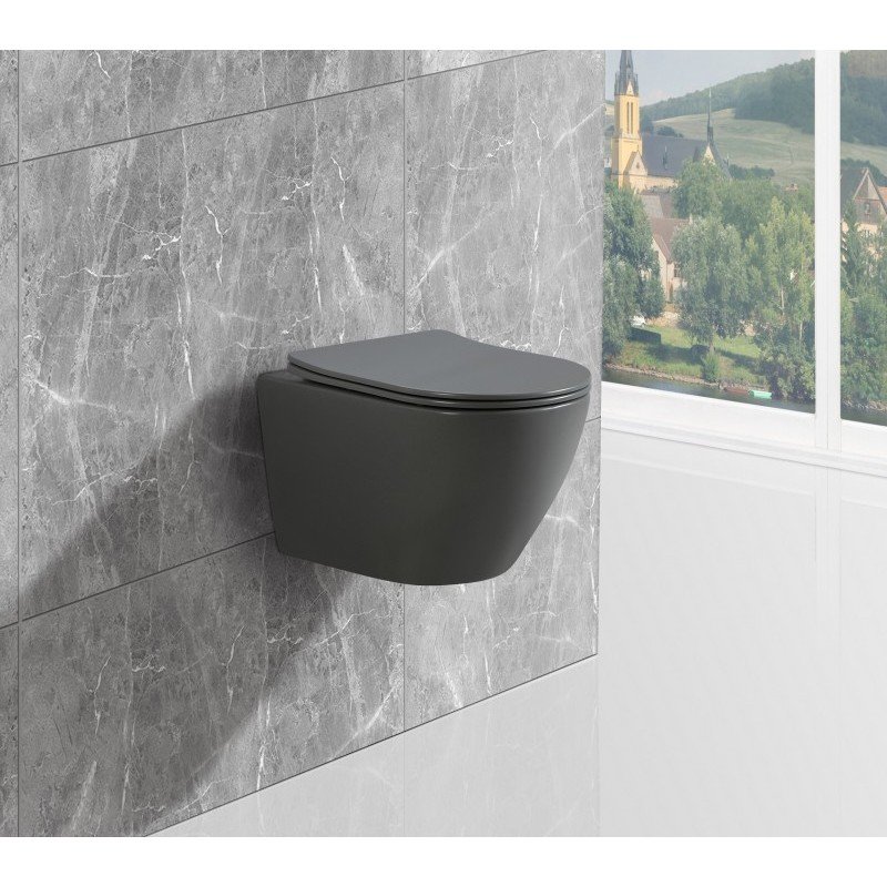 Унитаз подвесной Esbano AMAPOLA серый, с сиденьем микролифт