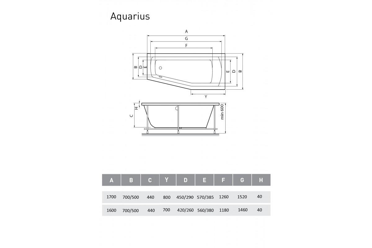 Ванна акриловая правосторонняя Relisan AQUARIUS Гл000013736, 160x70