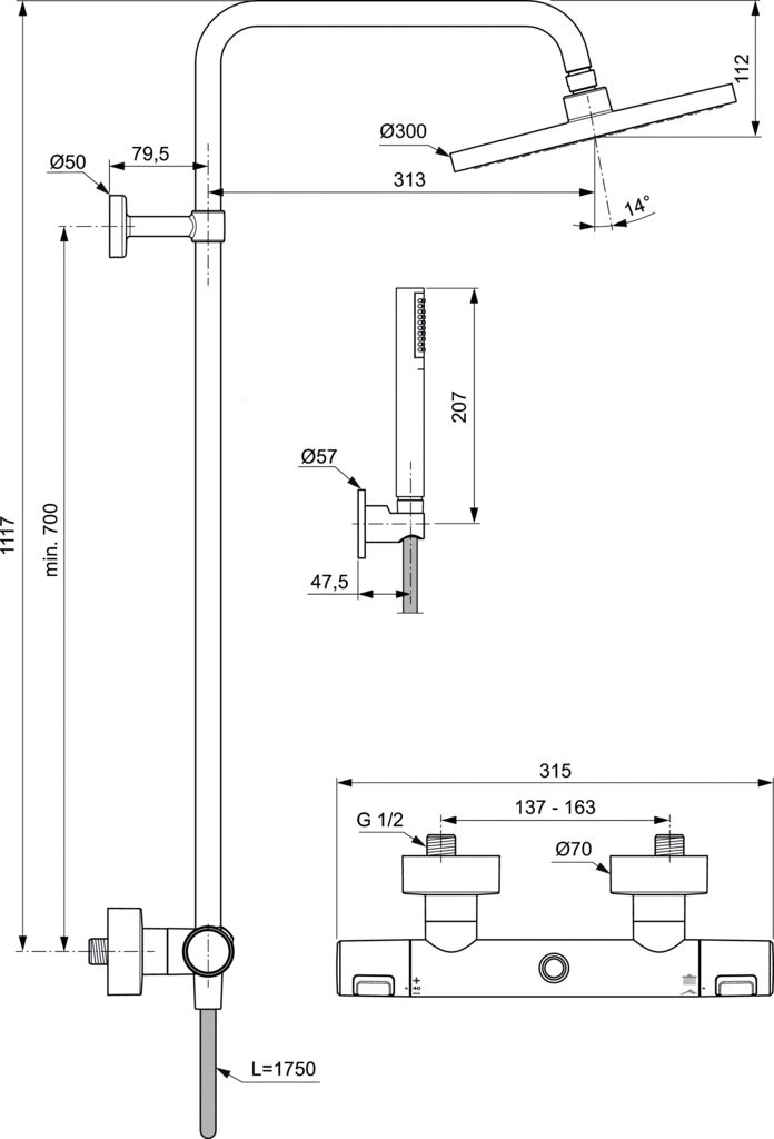 Душевая стойка Ideal Standard  CERATHERM T25 BC748XG черный матовый