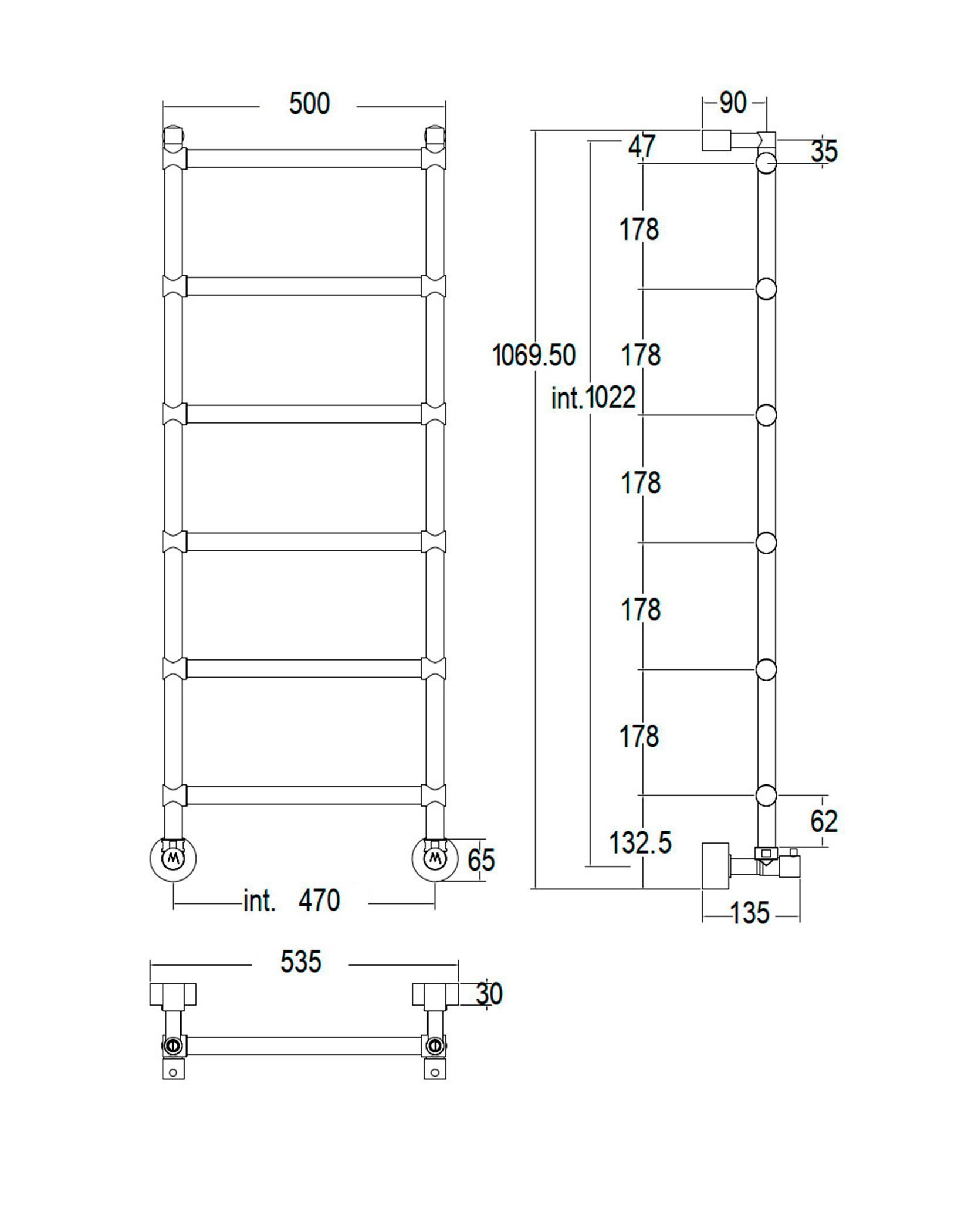 Полотенцесушитель водяной Margaroli Sole 442-6 4424706CRN 1080х535 хром