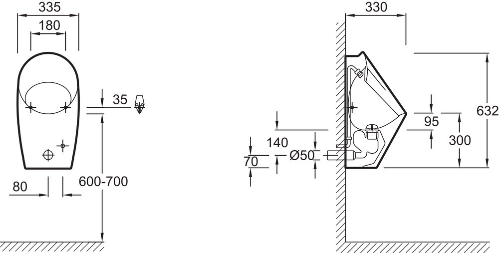 Писсуар подвесной Jacob Delafon Patio E1548-00 белый, скрытый подвод воды