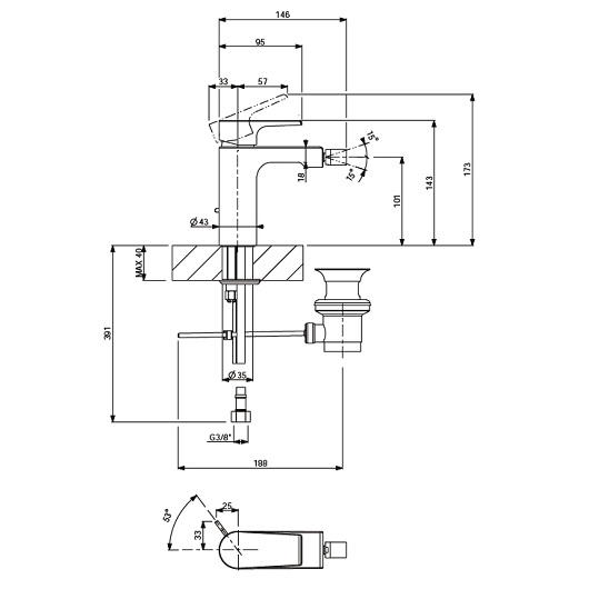 Смеситель для биде Villeroy & Boch Liberty TVB10700100061 хром