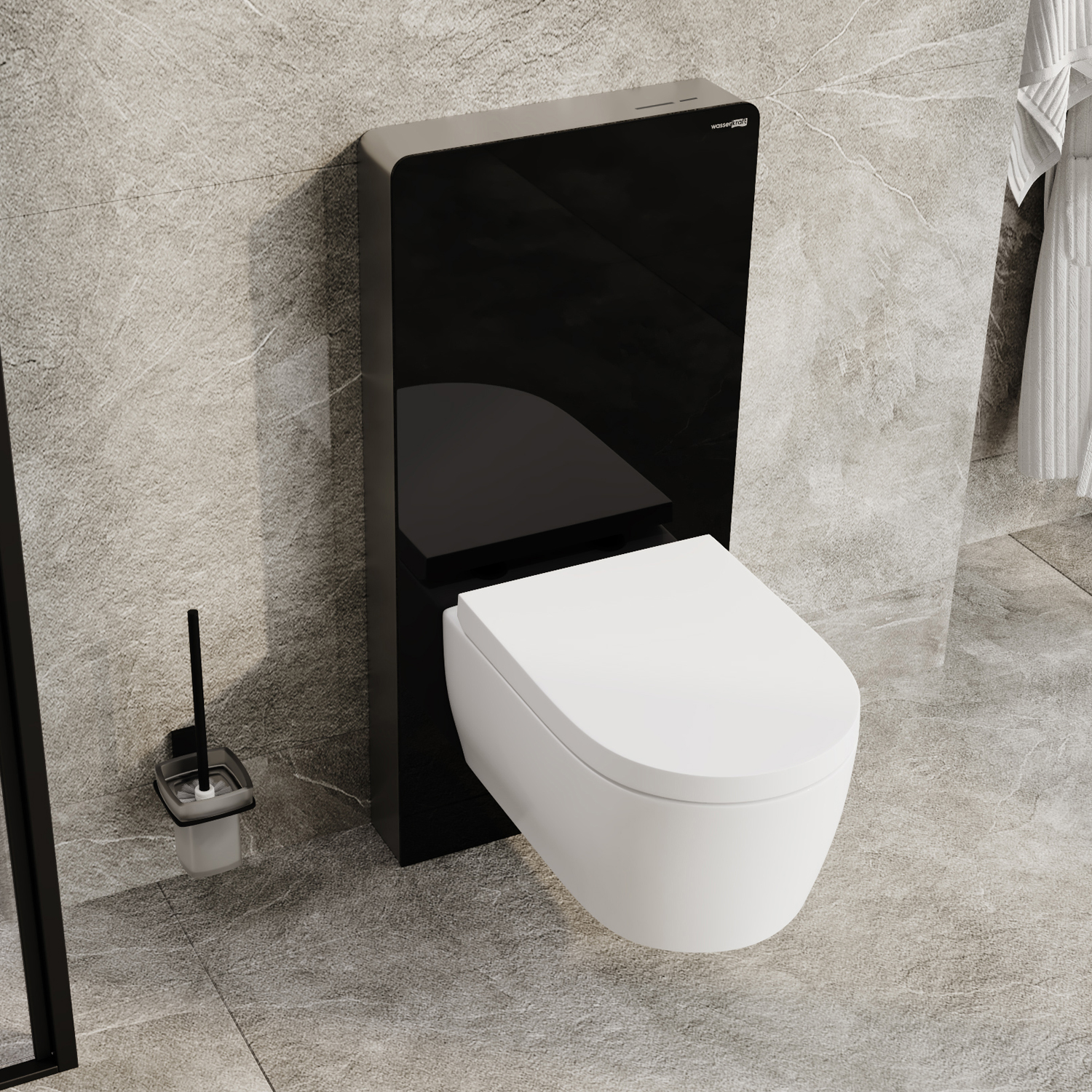 Пристенный модуль системы инсталляции для унитазов Wasserkraft Naab 86TLT.040.SE.BL черный (сенсорный смыв)