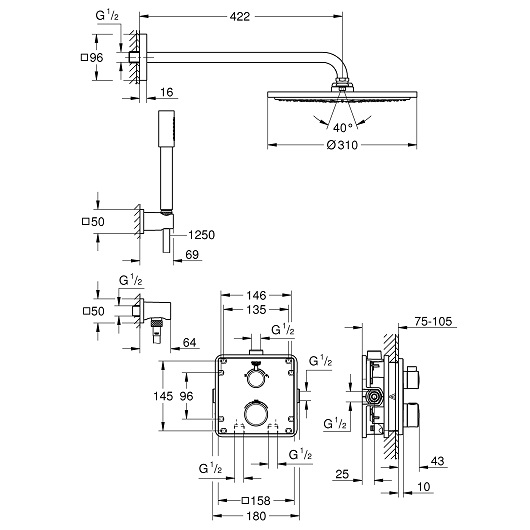 Встраиваемая душевая система Grohe Grohtherm 34730000 хром