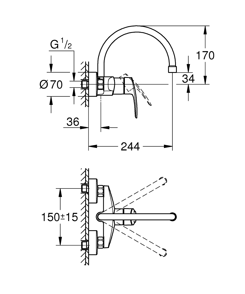 Смеситель для кухни Grohe EuroSmart 32482003 хром