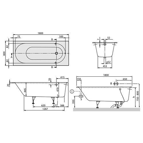 Ванна Villeroy & Boch Oberon 180х80 UBQ180OBE2V-01 кварил