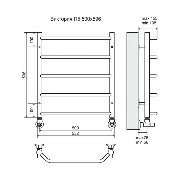 Полотенцесушитель водяной Terminus Виктория П5 500x596
