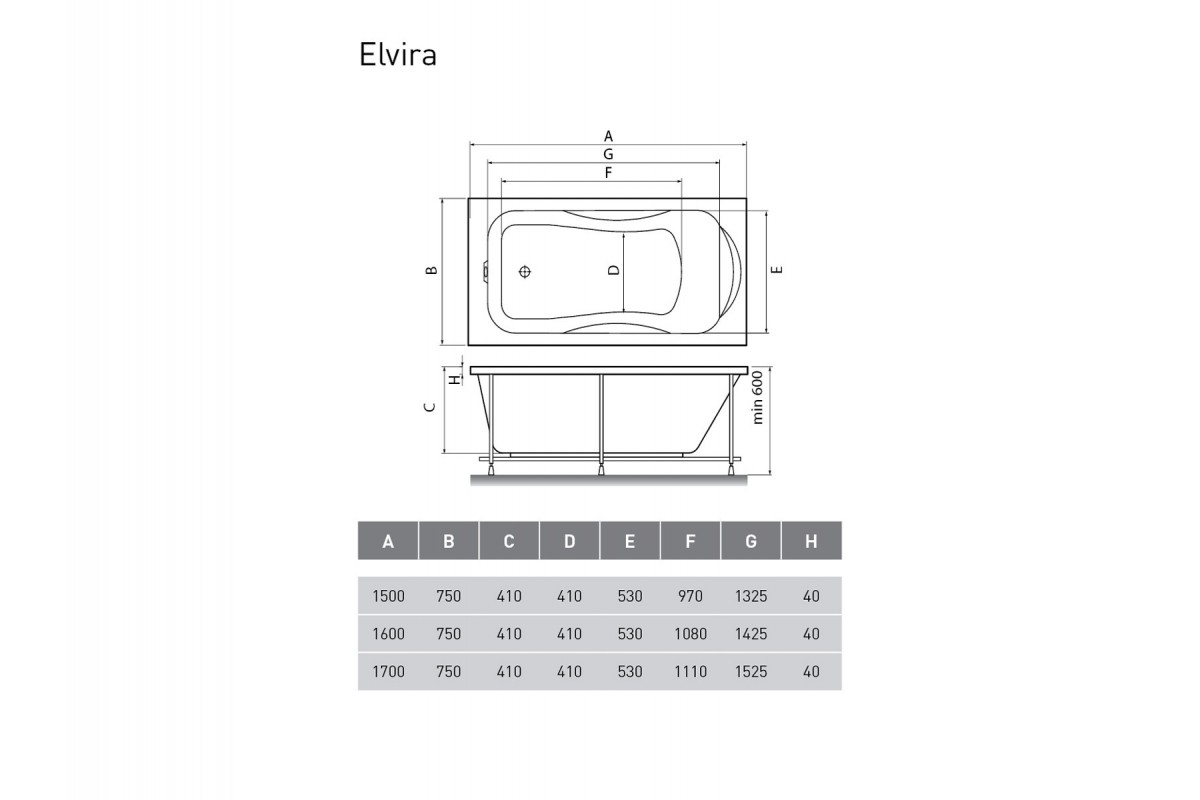 Ванна акриловая Relisan ELVIRA Гл000000979, 160x75