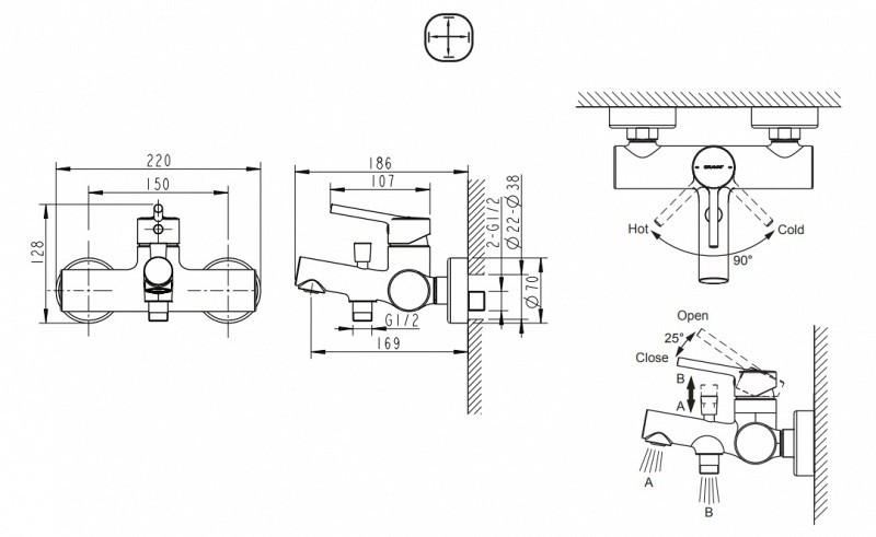 Смеситель для раковины Bravat EDDIE F1369402CP-RUS хром