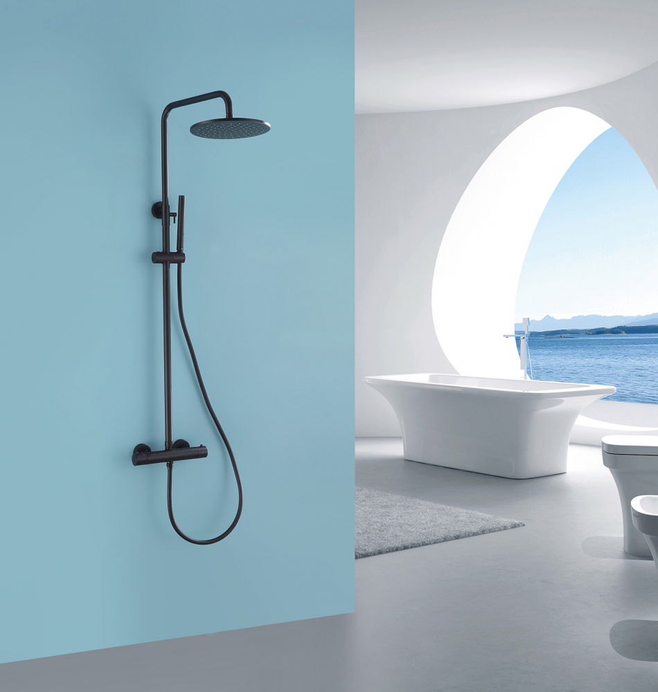 Душевая стойка с термостатом ABBER Wasser Kreis AF8160B черный матовый