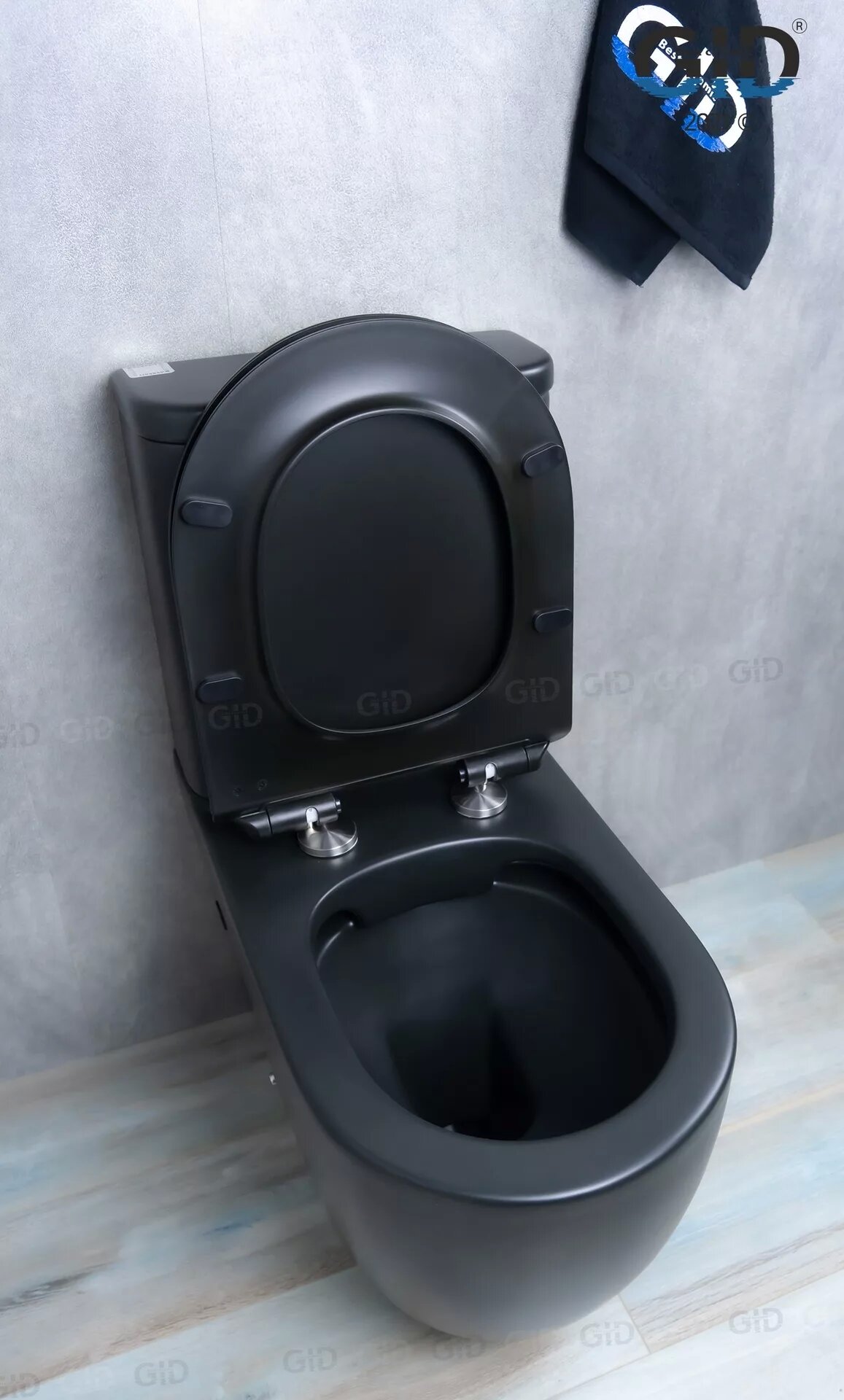 Унитаз напольный безободковый GID Tr2177BM с сиденьем микролифт, черный матовый