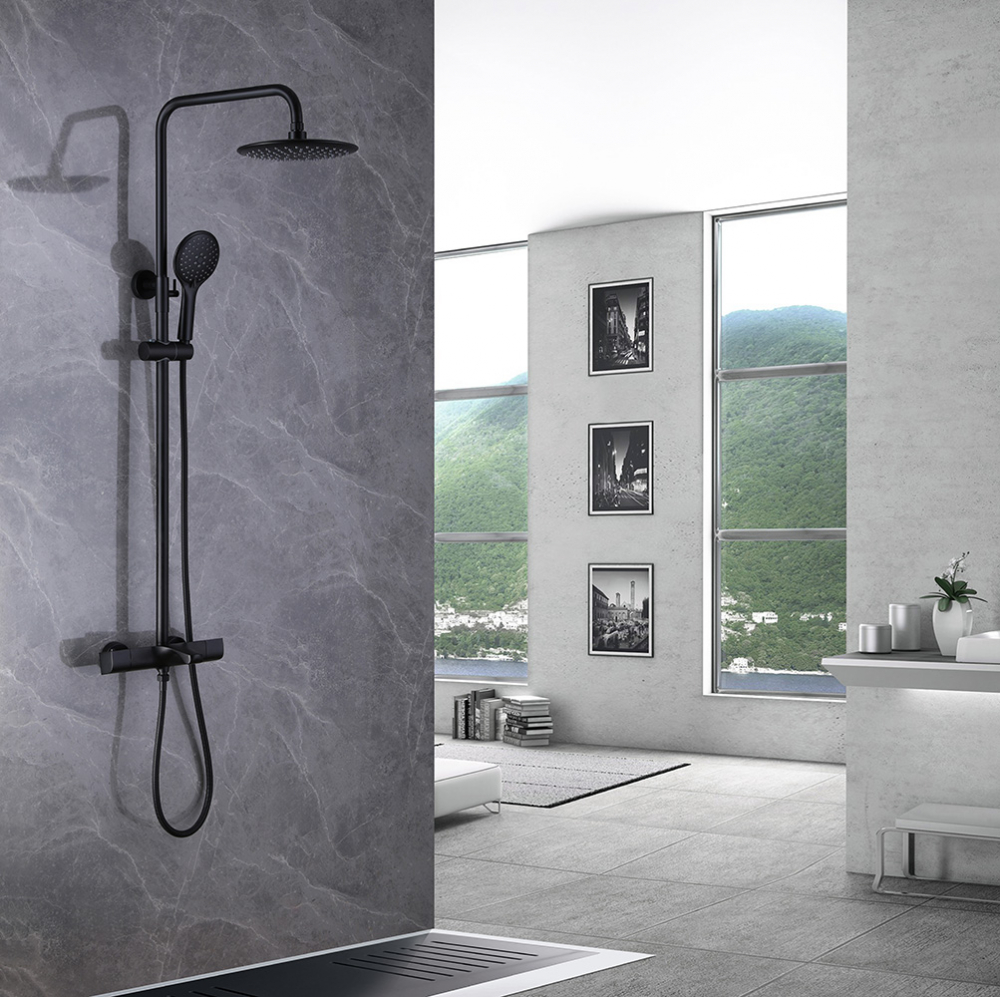 Душевая стойка с термостатом ABBER AF8516B черный матовый