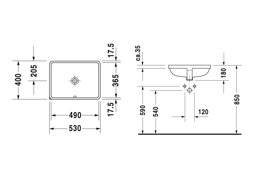Раковина встраиваемая снизу 49см Duravit Starck 3 0305490000 белый
