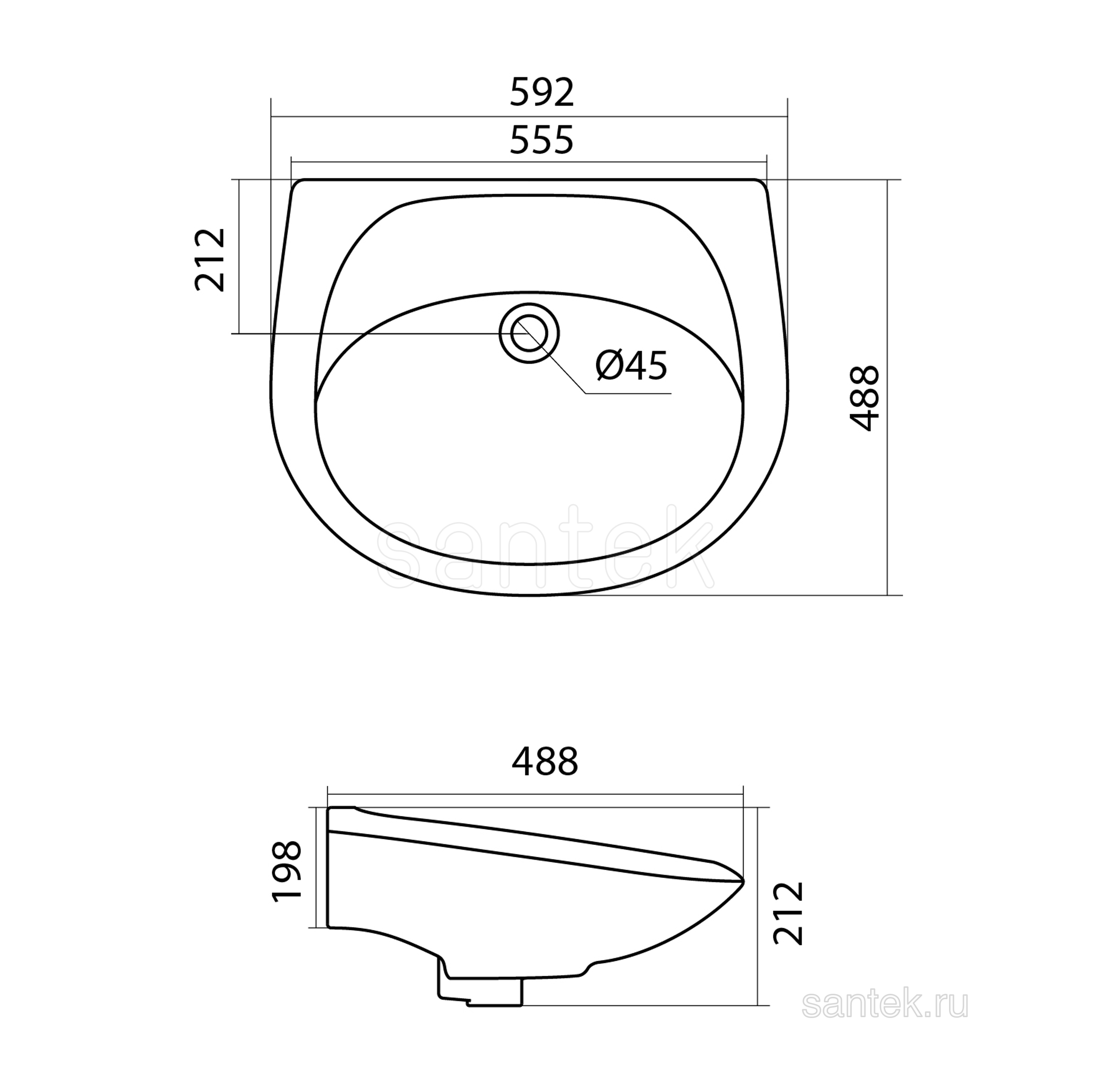 Раковина Santek Бриз 60 без отверстия под смеситель 1WH110463