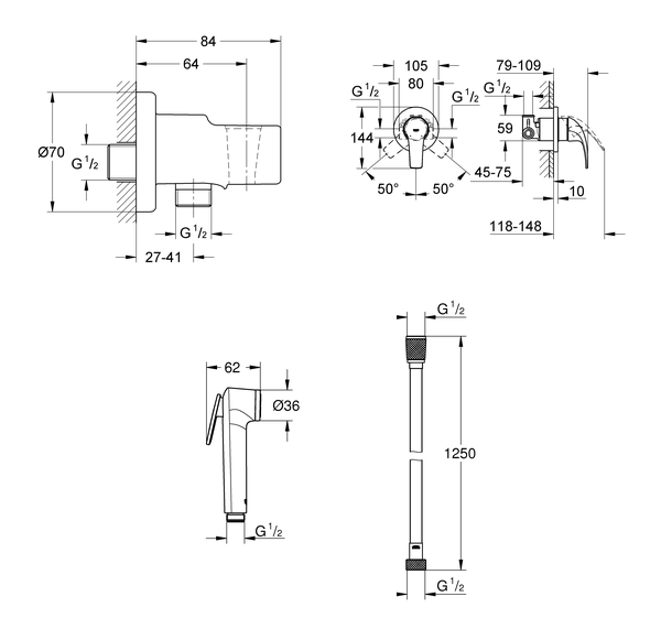Гигиенический душ со смесителем Grohe BauCurve 124899 хром