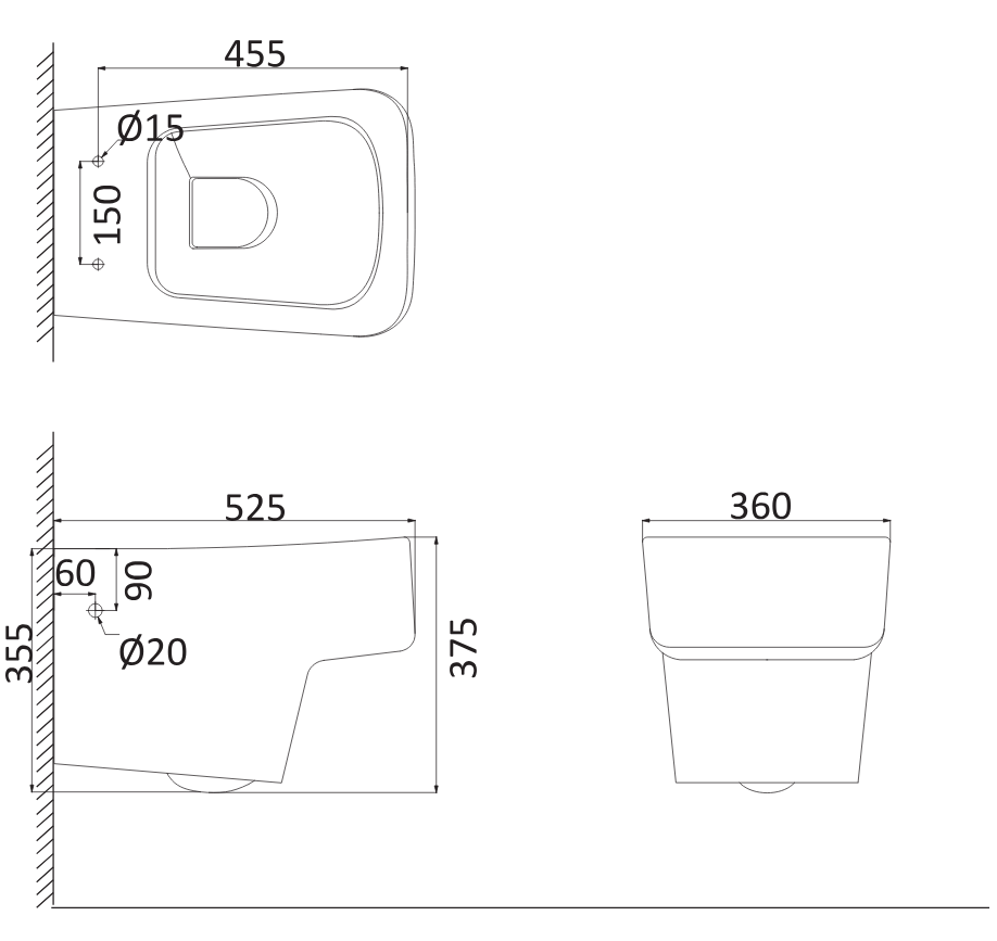 Унитаз подвесной Creo Ceramique Lyon LY1100+LY1001(UF5230S) белый