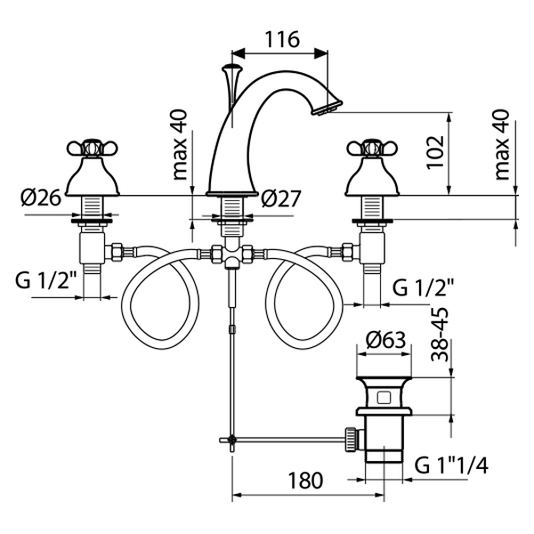 Смеситель для раковины Webert Ottocento OT750101010, золото