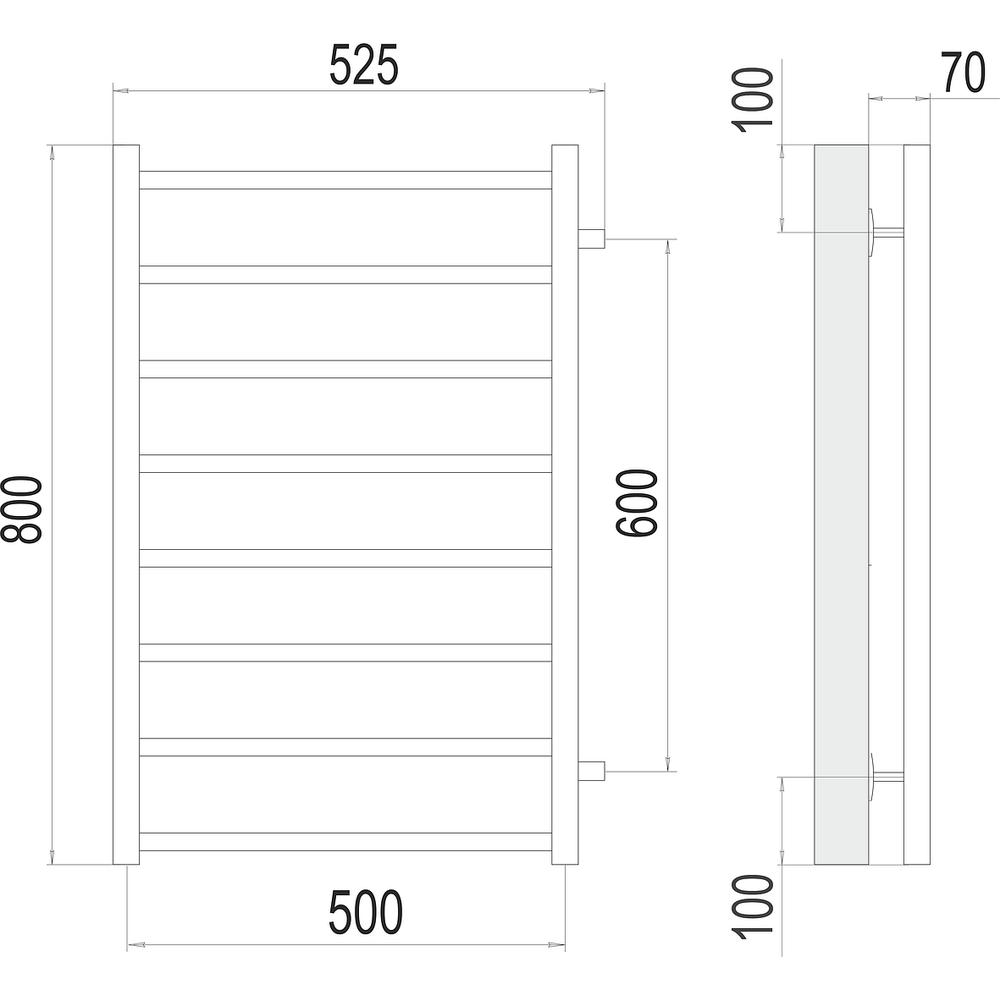 Полотенцесушитель водяной (боковое подключение) Terminus Вега П8 50х80