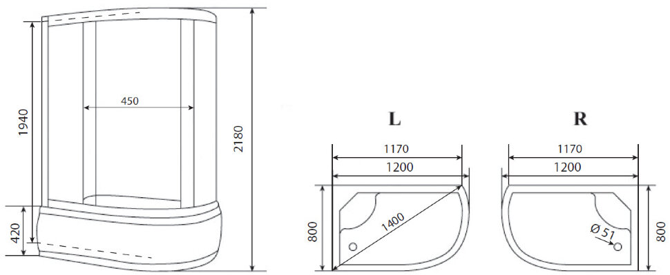 Душевая кабина Timo Eco TE-0720 L P 120x80x215 профиль белый, стекло рифленое