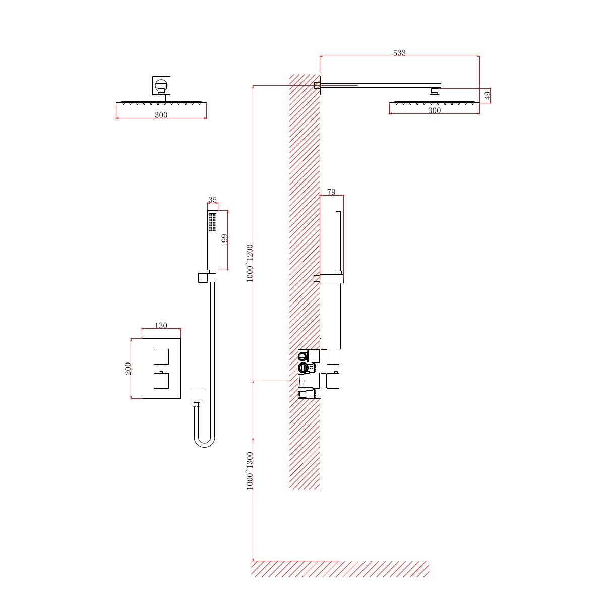 Душевая система встраиваемая с термостатом D&K Bayern.Liszt DA2515701A04, хром