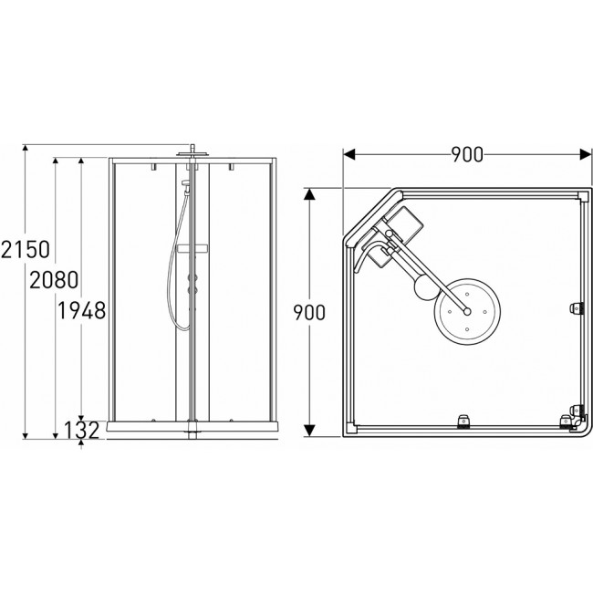 Душевая кабина IDO Showerama 10-5 558.210.304 90x90x215 профиль матовый, стекло прозрачное, задние стенки матовое