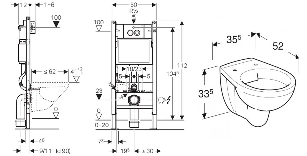Унитаз с инсталляцией подвесной GEBERIT Kolo 458.122.NE.1 клавиша смыва хром