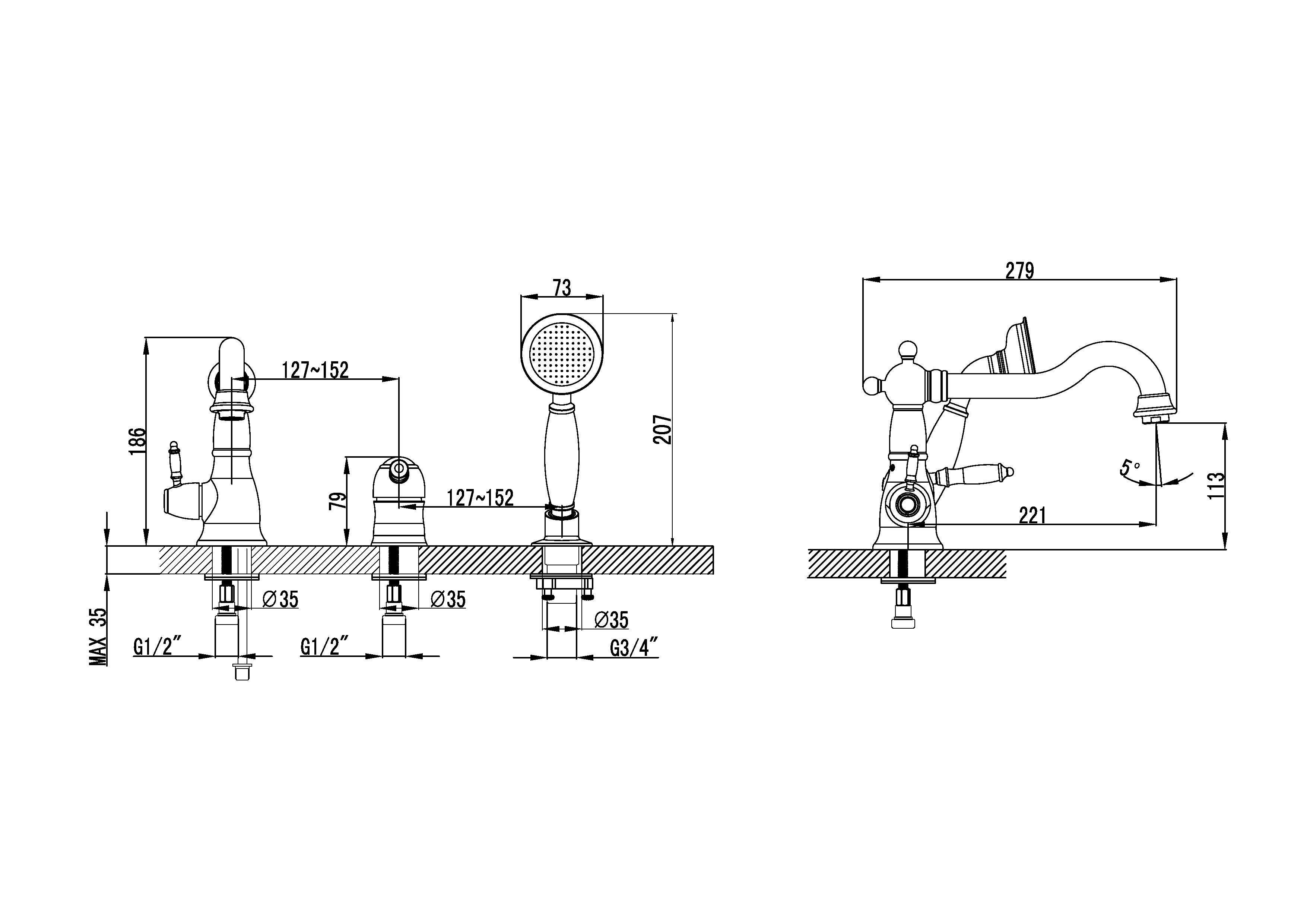 Смеситель для ванны с душем Lemark Villa LM4845B бронза