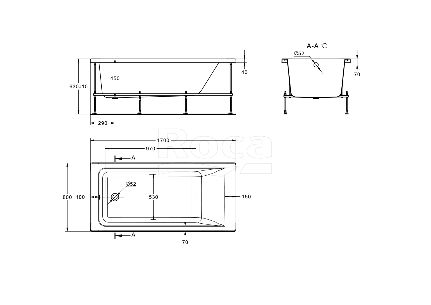 Акриловая ванна Roca Easy 170x80