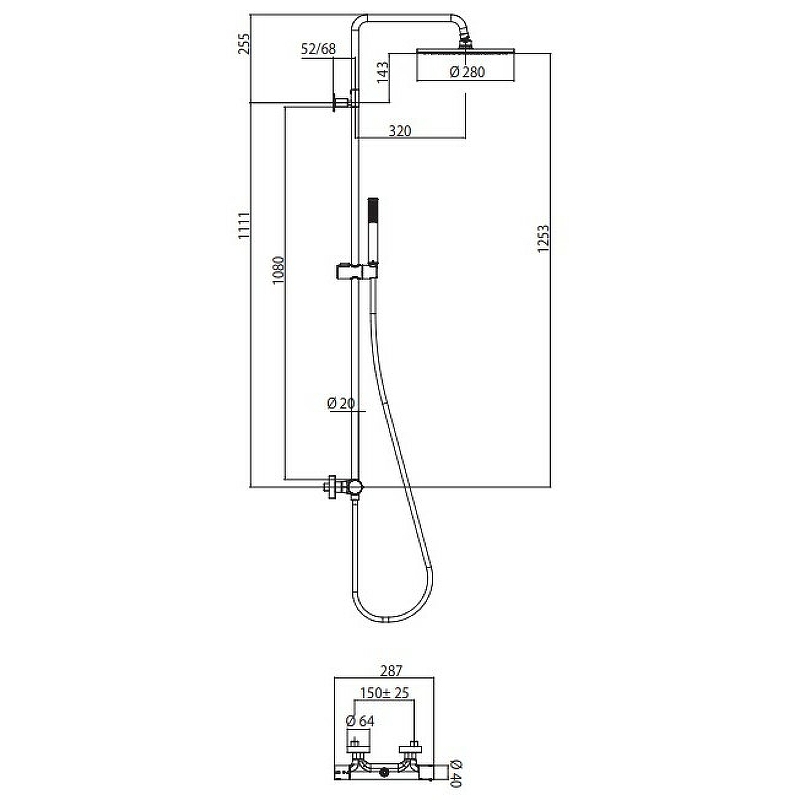 Душевая стойка с термостатом Bossini Cosmo L10196.021 хром