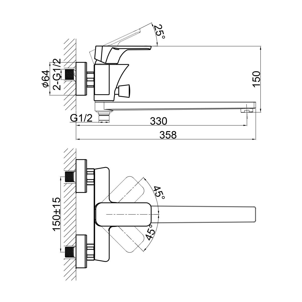 Смеситель для ванны D&K Berlin DA1433325, черный