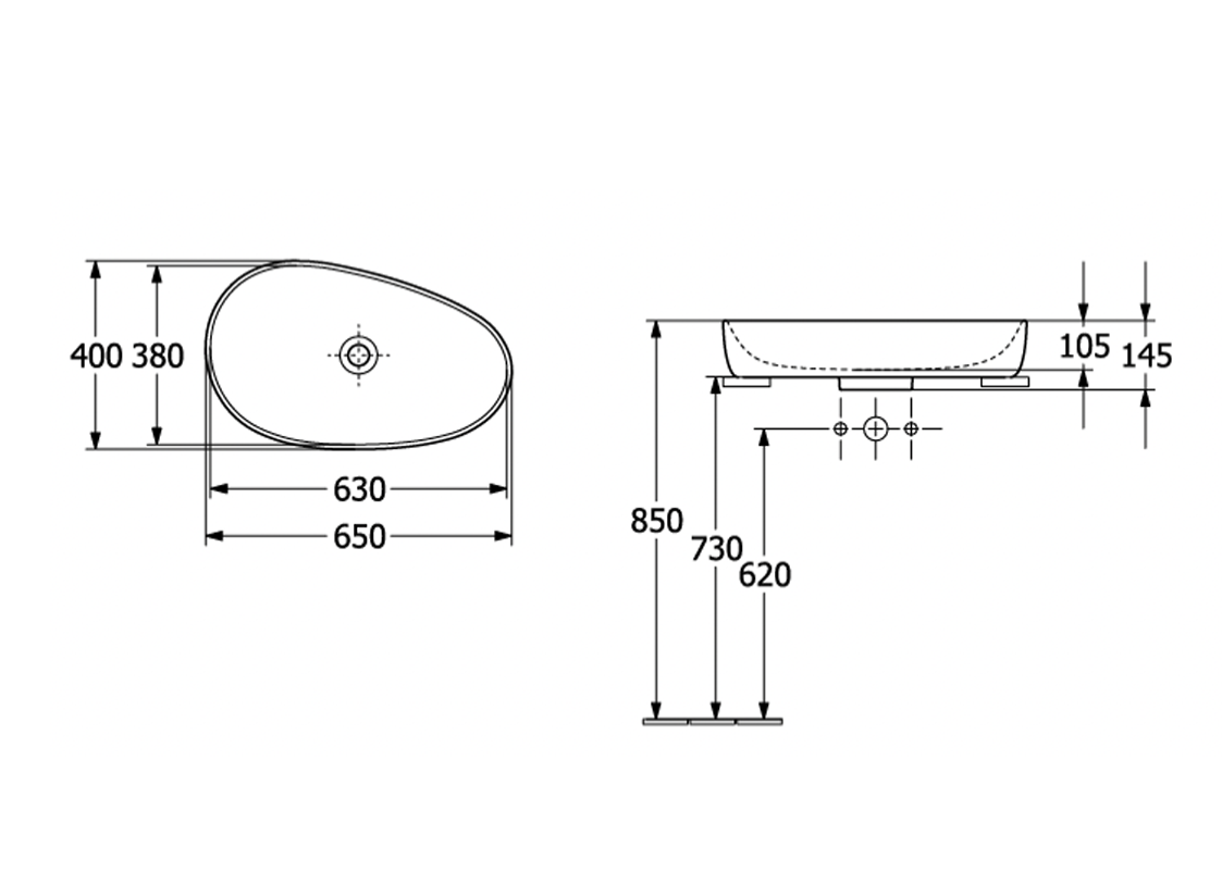Раковина накладная 65см Villeroy & Boch Antao 4A7465RW StoneWhite с покрытием CeramicPlus