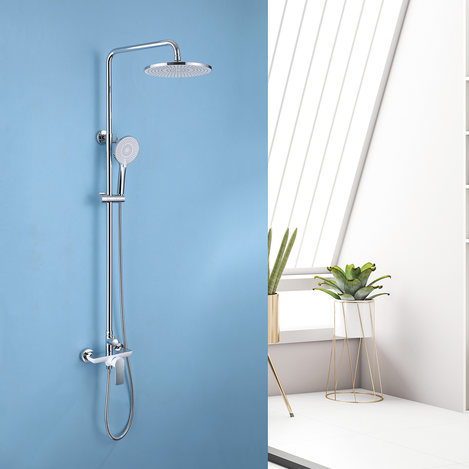 Душевая стойка со смесителем ABBER AF8020W белый/хром