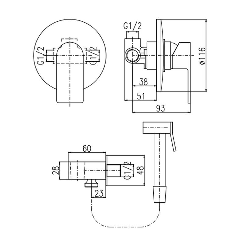Гигиенический душ со смесителем Rav Slezak VLTAVA VT442/1, хром