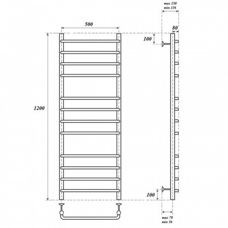 Полотенцесушитель водяной Point PN09152 П12 500x1200, хром