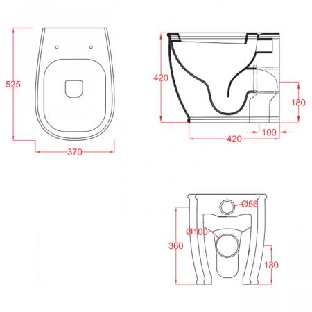 Унитаз приставной (бачок в стене) ArtCeram Atelier ATV002 17;00 черный матовый, без сиденья