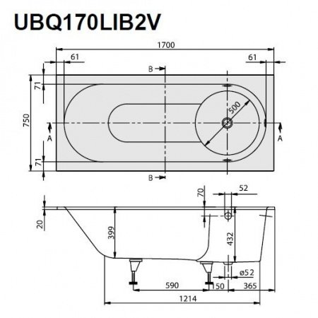 Квариловая ванна Villeroy & Boch Libra UBQ170LIB2V-01 170х75см белый