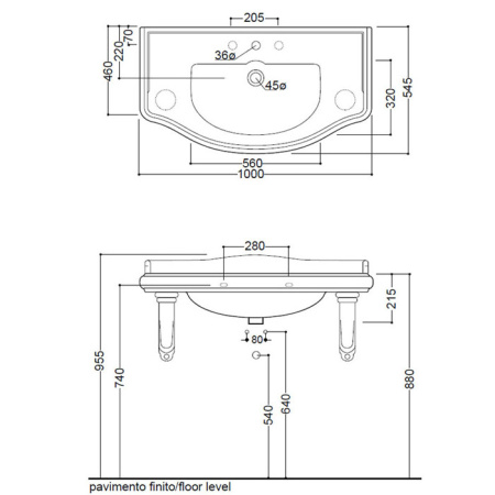 Раковина подвесная 100см Kerasan Retro 105001*1 белый