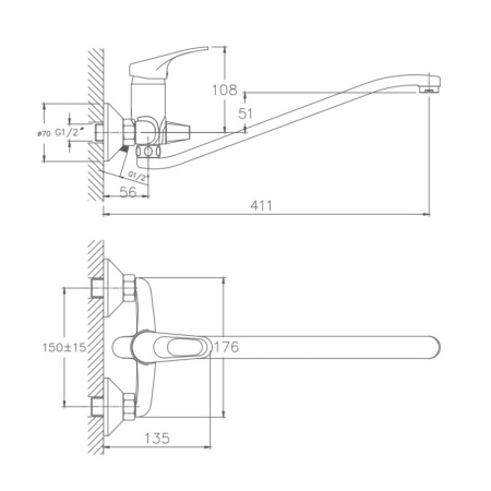Смеситель для ванны Haiba HB2213-1, хром