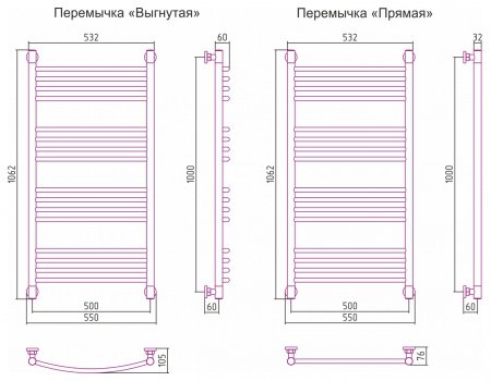Полотенцесушитель водяной Сунержа Богема+ 100х50 перемычка прямая, белый матовый